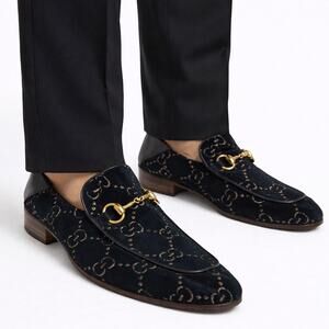 Gucci Velvet GG Monogram Horsebit Mule Loafer Quentin Blue Size 9.5